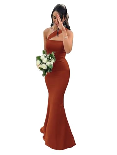Image of Stretch Spandex Bridesmaid Dresses Long 2026 One Shoulder Formal Gowns Satin Mermaid Prom Wedding Guest DR0194N