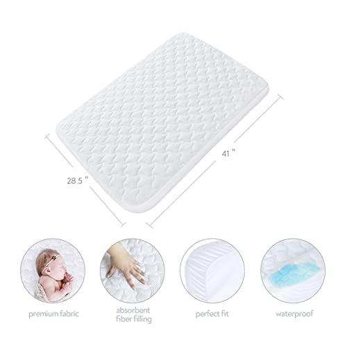 2 Pack Waterproof Pack and Play Mattress Protector Covers 28.5" x 41" for 4moms Breeze Playard Pad, Fit for 4moms Breeze Plus & Go Portable Playard, Quilted Cotton Terry Surface - Thumbnail 2