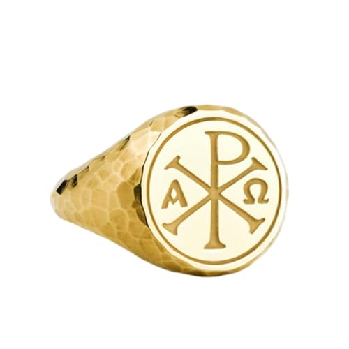 Bague Chi Rho en argent sterling 925 avec finition plaquée or