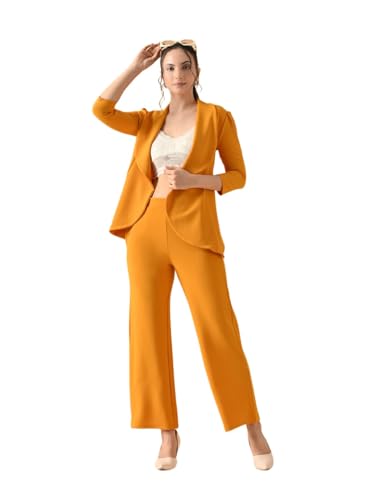 Image of Women's High Waist Straight Fit Trousers,Solid Korean Stretchable Pants for Women, Regular Fit Elastic Waist Full Length Formal Trouser,Casual,Office Wear