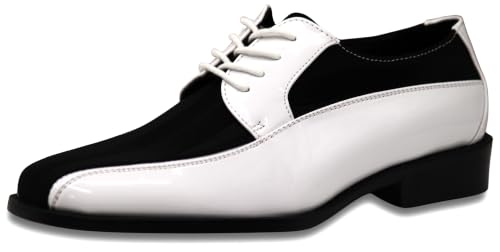 Image of BMY Men's Striped Satin Matching Patent Upper Oxfords Formal Dress Shoes