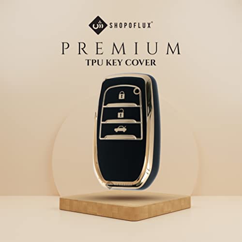 Image of SHOPOFLUX TPU Key Cover Compatible with Toyota Fortuner | Fortuner Legender | Innova Hycross | Invicto 3 Button Smart Key (Black)