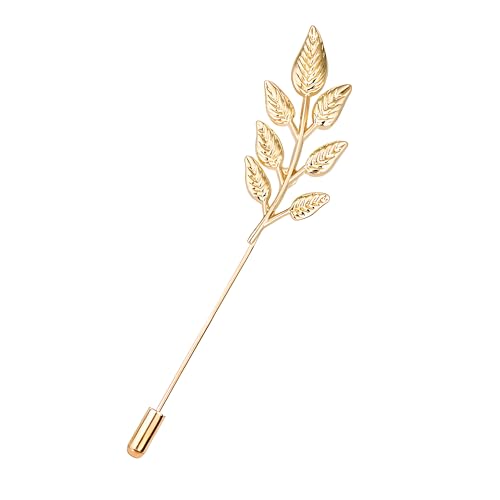 Image of coadipress Gentlemen Gold Silver Leaf Brooches Simple Elegant Retro Double Leaf Collar Pin Brooch Gold Silver Plant Leaves Brooches