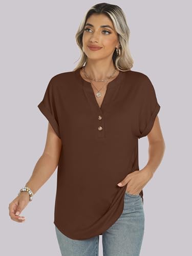 Image of ANRABESS Womens Short Sleeve Henley Tops V Neck Dressy Casual Blouses Summer Trendy Tee Shirts 2026 Vacation Fashion Clothes