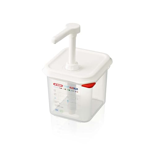 Araven RVN013 Saucenspender GN 1/6, Transparent, spülmaschinenfest, Druckpumpe, 2,6 l,