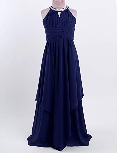 FEESHOW Big Girls Halter-Neck Lace Chiffon Junior Bridesmaid Dress Floor-Length Wedding Prom Evening Long Gowns3