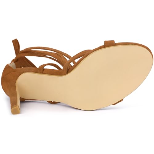 Allegra K Allegra K Women's Lace Up Heels Stiletto High Brown Heel Sandals 8.5 M US