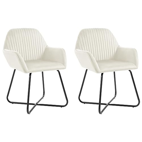 Tonture Juego de 2 sillas de comedor, terciopelo color crema, diseño moderno, acolchado con reposabrazos, patas de acero resistentes para comedor, sala de estar y cocina, cómodas y estables
