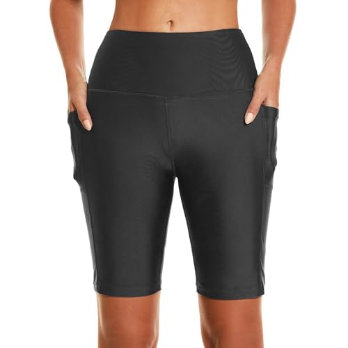 Image of HODOSPORTS Women's 3'' /5'' /7'' /9'' /12'' Swim Board Shorts UPF50+ High Waisted Quick Dry Swimsuit Bottoms with Pockets Liner