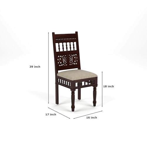 Image of Solid Sheesham Wood Traditional Dining Table 4 Seater Wooden Four Seater Dinning Table with 4 Chairs for Home Chairs with Cushion Dining Room Sets for Restaurants (Walnut Finish)