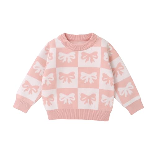 Image of JLKGICF Toddler Baby Girl Strawberry Sweater Big Sis Letter Embroidery Knit Sweaters Crewneck Sweatshirt Fall Winter Clothes