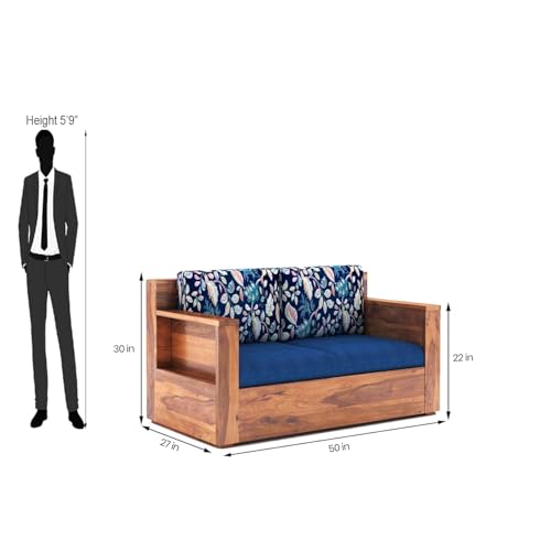 Image of Sheesham Wood 2 Seater Sofa Set with Cushion for Living Room Home Hall Wooden Sofa for Hotel Office (Honey Finish)