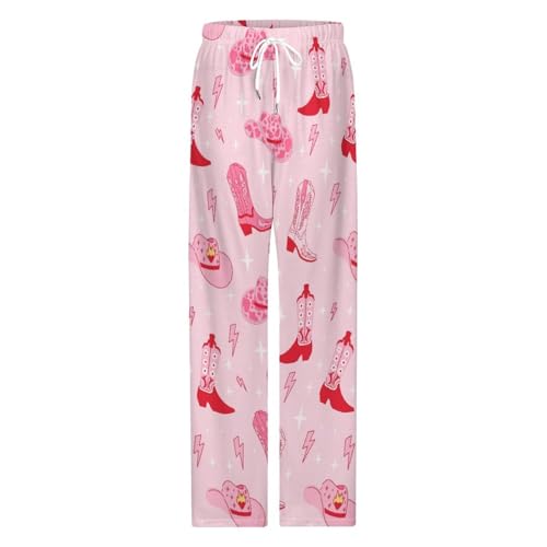 Women's Pajama Pants Retro Cowgirl Boots Hat Lounge Causal Bottoms Sleep Pants3