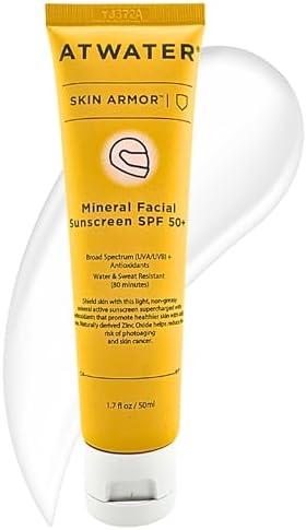 ATWATER Skin Armor Mineral Face Sunscreen SPF 50+, Ultra Light All-in-One Sunblock Moisturizer for Men and Women, Water & Sweat Resistant - 1.7 oz