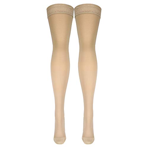 Image of Truform 20-30 mmHg Compression Stockings for Women, Lace Trim Band, Thigh High Length, Closed Toe, Medium