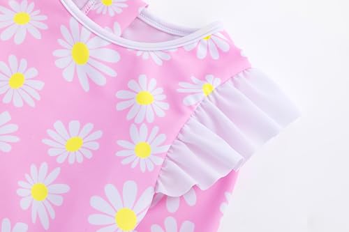 LIZENS Girls' Swimwear One Piece Scoop Neck Ruffle Long Sleeves Pink Daisy Floral Beach Bathing Suit for Kids4