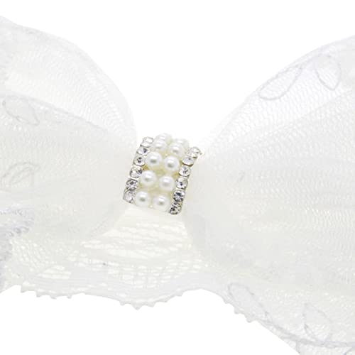 Katutude Baby Lace Bow Headbands, Baby Girls Bow Knot Hairband White Lace Headwrap Newborn Baby Elastics Hair Accessories Bows Headwear for Infant Toddlers Kids, 16cm x 12cm/White4