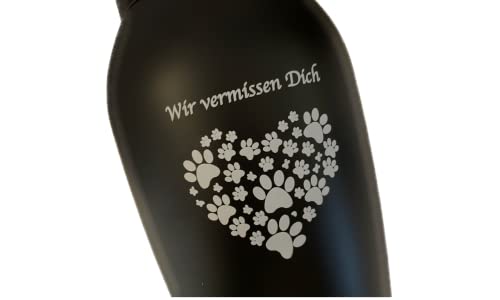 Petpets® Tierurne/Gedenkurne 500 ml Wir vermissen Dich Hund, Katze, Schwarz, Edelstahl, Einäscherung, Gedenkstätte, Urnengrab Asche, Andenken