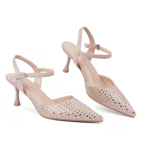 Image of CORNMOOD Stiletto Slingback Heels Pumps for Women | Glossy Patent Leather Kitten heel, Chic Dress Shoes for Modern Women, Ideal Wedding Evening Party and Work Office Outfit