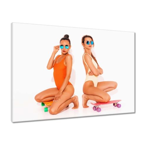 Tableau déco filles et skateboards pour un salon moderne ou une chambre d'ado 70x50cm