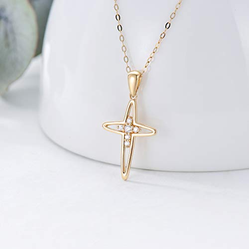 14K Solid Gold Cross Necklace with Premium Moissanites, Real Yellow Gold Cross Pendant Fine Blessing Jewelry Gift for Women 18 inch Gold Adjustable Chain2