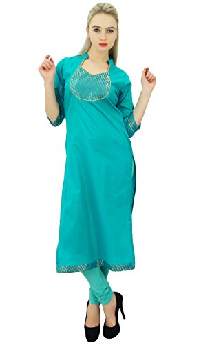Phagun Aqua Green Solid Straight Kurti Indian Casual Cotton Abbigliamento Donna - 48