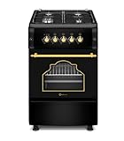 SOLTHERMIC 50 CM ANCHO F5S40G2 COCINA GAS NEGRA RUSTICA CON MANDOS DORADOS / 4 FUEGOS CON ENCENDIDO AUTOMATICO/ALTA GAMA
