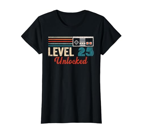 Unlocked Level 25 Birthday Boy Video Game Controller T-Shirt, Women, Black, Large
