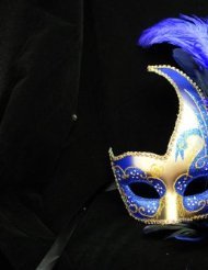 Phantom Female Inspired Venetian Inspired Laser Cut Masquerade Mask, Elegantly Crafted- Blue w/ Feathers
