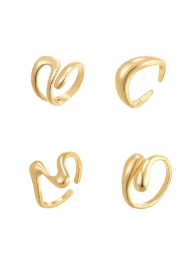 4 PCS Gold Plated Stackable Rings for Women, Unique Twisted and Looped Designs, Adjustable Finger Band for Comfort, Fashionable Stacking Rings for Daily Wear and Special Occasions3
