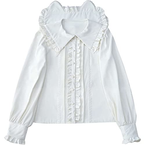 Lolita Women Ruffle Sailor Collar Blouse Shirt Kawaii Teen Bow Tie Cat Ears Fashion Button Front Junior Cute Tops2