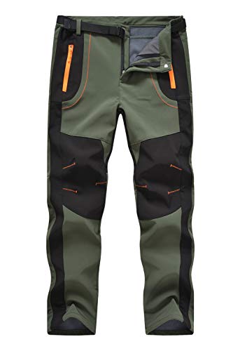 donhobo Herren Softshell Hose Wasserdicht Outdoorhose Winddicht Warm Winter Wanderhose Gefüttert Trekkinghose Campinghose (02grün, XL)