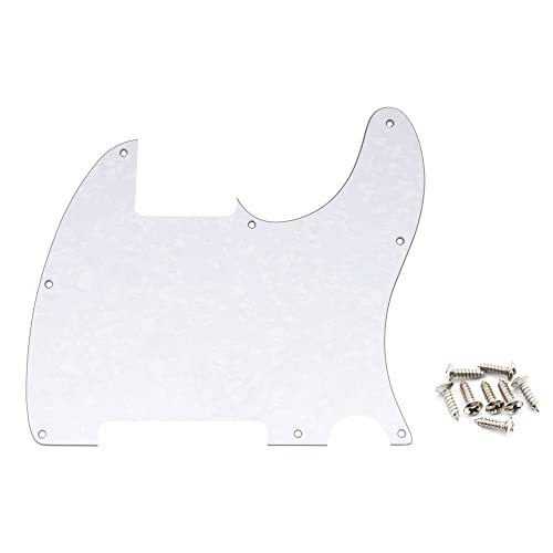 Musiclily 8 Hole Tele Pickguard Blank for Fender USA/Mexican Telecaster Esquire Guitar, 4Ply White Pearl