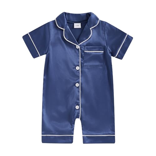 FULA-bao Newborn Baby Boy Girl Silk Pajamas Short Sleeve Button Up Satin Pjs One...