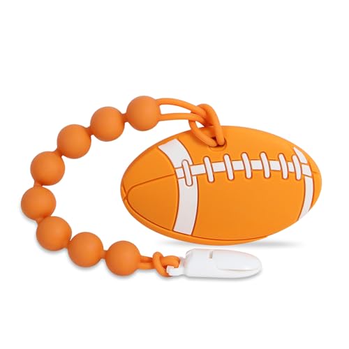 Baby Sports Ball Teething Toys,Food Grade Silicone Teether with One-Piece Pacifier Clip Holder,Shower Gift,Teething Pain Relief for 3 Months+ Boy and...