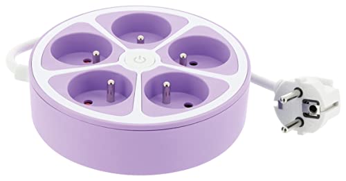 BLOC 5 PRISES SMOOTHY ROND + INTERRUPTEUR, CABLE 1M 3G1 VIOLET