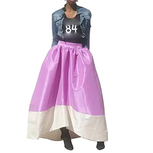 Women's High Low Mix Color Satin Women Black and White Skirt
