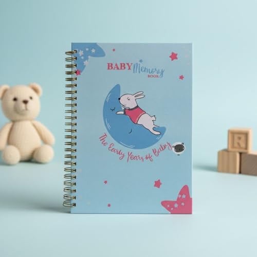 Image of Baby Memory Book & Milestone Journal 0-4 Years | Keepsake Record Book with Photo Space & Guided Prompts | Perfect Baby Shower & New Parents Gift | A5 Hardcover, 90 Pages (Powder blue - Bunny)