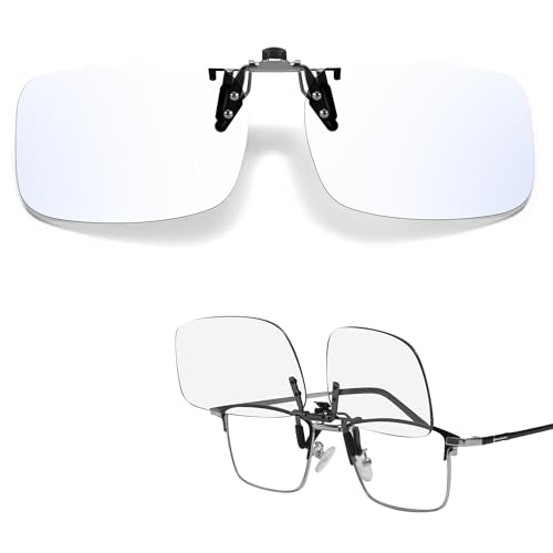 Image of VIEWBETTER Clip On Blue Light Blocking Glasses Over Prescription Glasses Reduce Eyestrain Metal Rimless Clips (Flip Up) V309