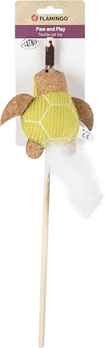 Flamingo giochi per gatti – Lemmo – Canna da pesca con tartaruga – verde – con catnip – piume e look in sughero