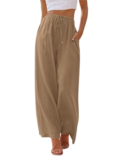 Image of LILLUSORY Linen Wide Leg Pants Womens Palazzo Flowy Beach Vacation 2026 Summer Spring Fashion Outfits Clothes Clothing Trendy Skirts Cute Resort Wear Cruise High Waisted Boho Travel Trousers Pockets