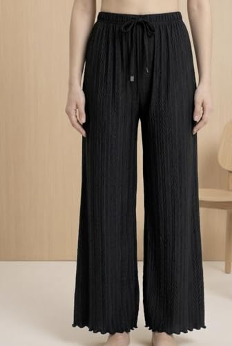 Image of Women Pack of 2 Pleated Palazzo Pants | Free Size (M to 3XL) | Elastic Waist with Drawstring | Soft Stretch Fabric | Casual, Office
