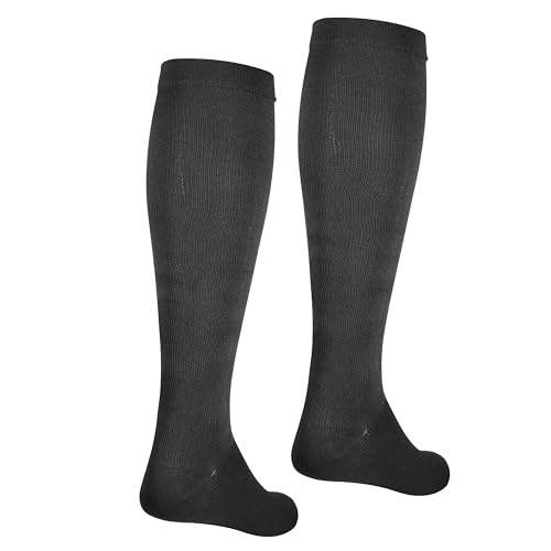 Image of NuVein Men's Compression Socks, 15-20 mmHg Support, Dress Trouser Style, Over Calf Knee High, Charcoal, Large
