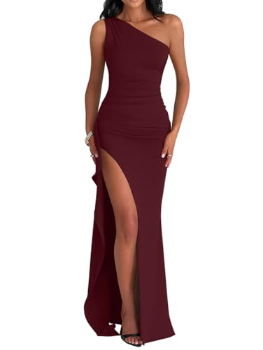 LAGSHIAN Women's Elegant Maxi Dress One Shoulder Sleeveless High Split...