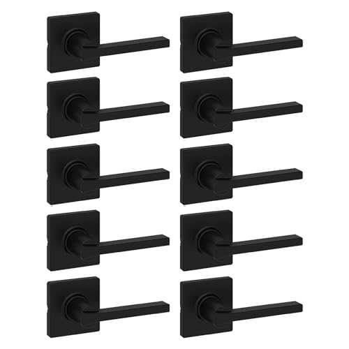 Image of Kwikset Casey Interior Passage Door Handle 10 Pack, Lever for Closet and Hallway Doors, Reversible Non-Locking Handle Lever, Matte Black, with Microban Protection