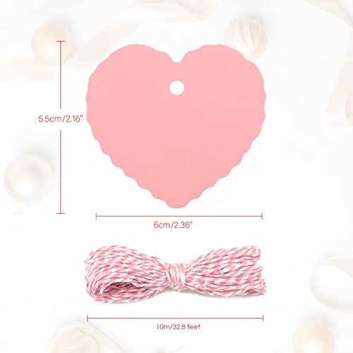 G2PLUS Heart Shaped Paper Gift Tags, 100 PCS Blank Favors Labels, 5.5x6 CM Paper Hang Tags with String for Wedding Party Supplies - Image 2