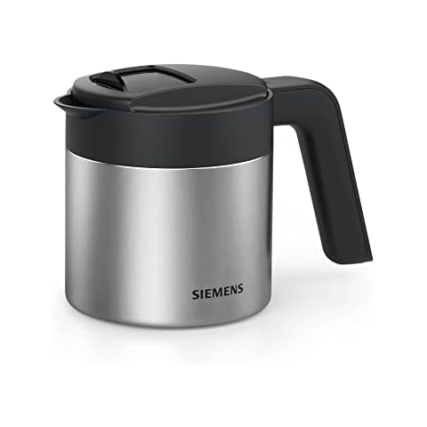 Siemens Thermo-Kaffeekanne TZ40001, direktes Brühen aus dem Kaffeevollautomaten, Warmhaltefunktion, Schiebedeckel, leicht zu reinigen, perfekt für EQ500, EQ700, EQ6 plus und EQ900, 1 L, Edelstahl Cover