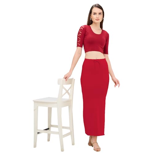 Image of DESI GIRL Cotton Lycra Stretchable Saree Shapewear Petticoat with Drawstring for Women | Fishcut Saree Petticoat with Side Slit for Easy Movement | Saree Shaper | Long inskirt