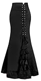 Women's Victorian Skirt, Ruffled Renaissance Vintage Steampunk Skirt, Fishtail Mermaid Maxi Skirt (US, Alpha, Large, Regular, Regular, Black)