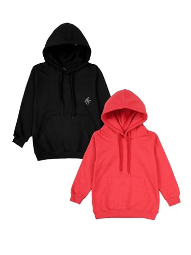 Image of KiddoPanti Unisex Solid Pullover Hooded Fleece Sweatshrit | Cotton Poly Fleece Fabric | Waist Length, Full Sleeve Hoodie | 2 Kangaroo Pockets | Winter Wear for Boys & Girls